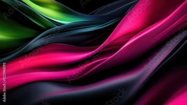 Fototapeta A sleek black background with glowing hot pink and lime green diagonal streaks