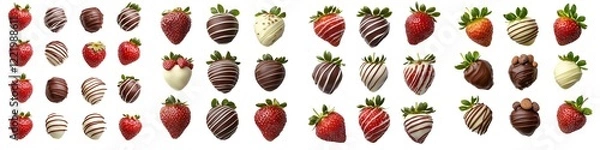 Obraz Gourmet Food isolated collection. A tempting array of chocolate-covered strawberries in various styles, showcasing a delightful selection for dessert lovers.