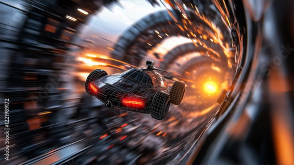 Obraz Futuristic Vehicle Flying Through Rotating Sky Structures