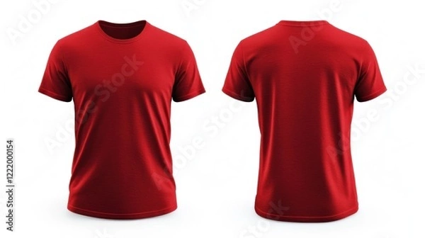Obraz Red t-shirt mockup, front and back views, isolated, white background, apparel design