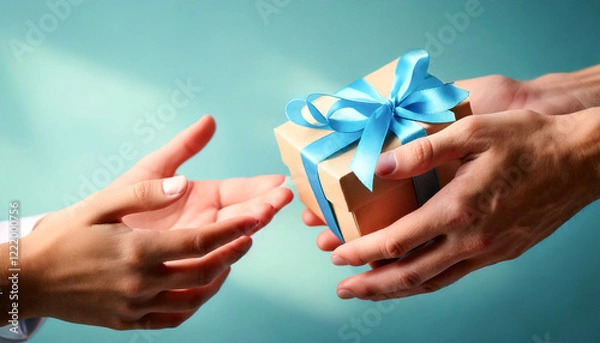 Obraz プレゼントを渡す男性と受け取る女性の手元のアップ、ホワイトデー・誕生日