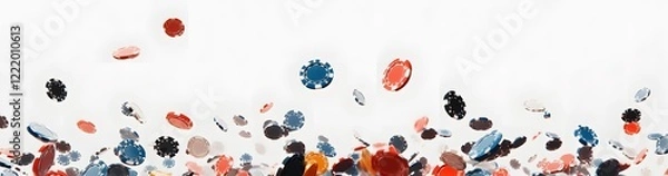 Obraz flying casino poker chips, on a white background, generative ai
