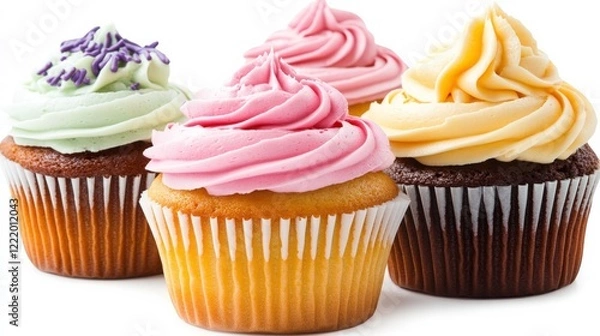 Fototapeta Colorful Homemade Cupcakes with Frosting on White Background