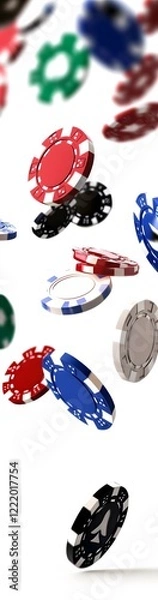 Obraz flying casino poker chips, on a white background, generative ai