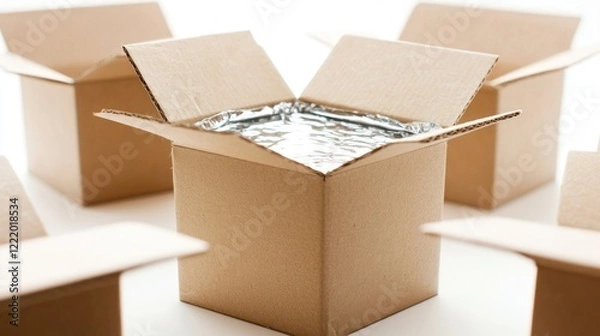 Obraz Insulated shipping box, studio, cold chain, packaging, delivery, background boxes, food transport, ecommerce