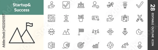 Fototapeta outline startup and strategy icons set. editable linear humanpictos, validate, startup laptop, and other 25 icons in this category isolated on transparent background.