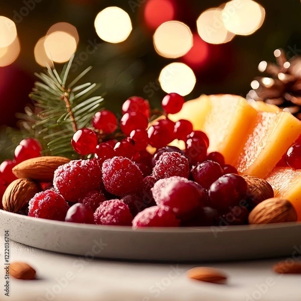Fototapeta Fresh Fruit and Nuts Arrangement on a Festive Holiday Table