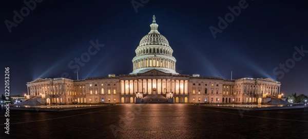 Fototapeta Panorama of the illuminated U.S. Capitol Building in Washington D.C. at night