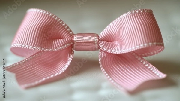Obraz A Delicate Pink Bow: A Close-Up Shot of a Beautifully Tied Ribbon Bow