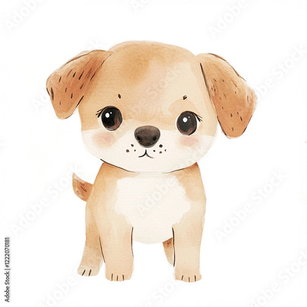Obraz Cute Whimsical Puppy Minimal Isolated Watercolor Art Print for Pet Lovers Perfect for Home Decor Nursery or Gift Ideas Featuring Adorable Canine Character in Soft Pastel Colors