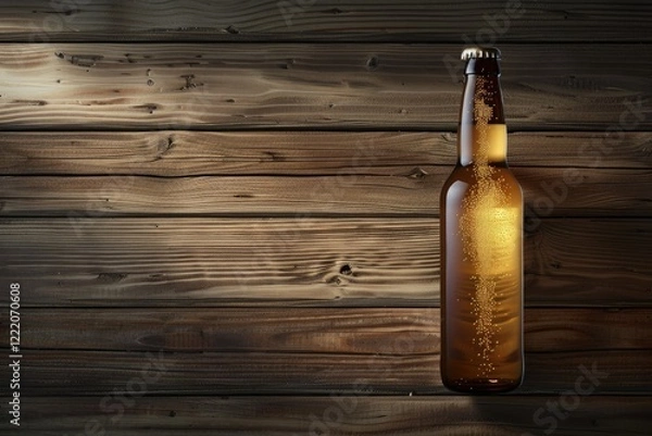 Fototapeta High Detail Picture of Bottle of the Light Beer on the Wood Background with Light Mockup
