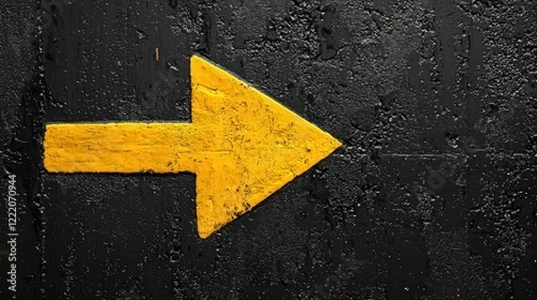Fototapeta Minimal design yellow arrow on black, ultra-realistic.