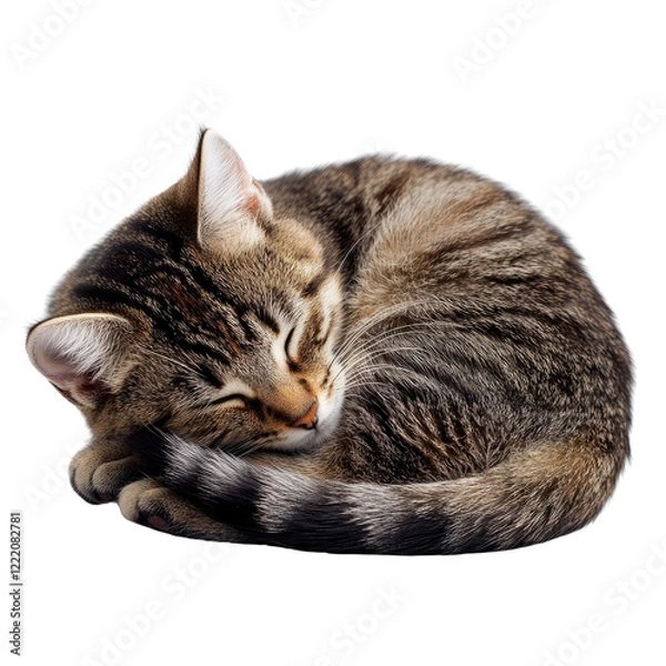Fototapeta Relaxing tabby cat sleeping peacefully on a soft surface