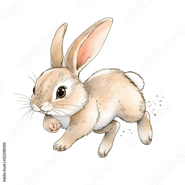 Fototapeta Fast Rabbit in Motion: Minimalist Isolated Watercolor Art Depicting a Swift Bunny Running with Grace and Speed Perfect for Nature Lovers and Animal Enthusiasts