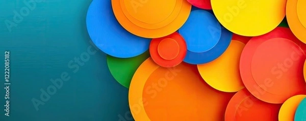 Fototapeta Clean design minimalist concept. Vibrant circles of various colors create an eye-catching abstract design.
