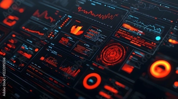 Fototapeta AI powered digital dashboard displaying advanced data analytics and insights in a futuristic high tech interface  3D of a modern abstract control panel with various charts graphs