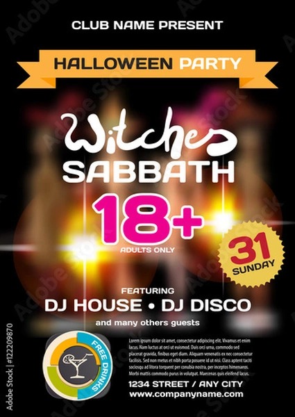 Obraz Vector private helloween party invitation disco style. Girls in