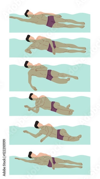 Fototapeta Vector illustration of swimming tutorial,man and girl doing swim,how do swim,swimming step for education,poster,learning,school and more
