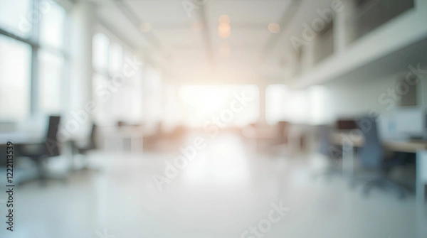 Fototapeta Blurred empty open space office. Abstract light bokeh at office interior background for design.