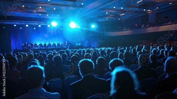 Fototapeta an annual general meeting where shareholders are gathered and presentations are being made.