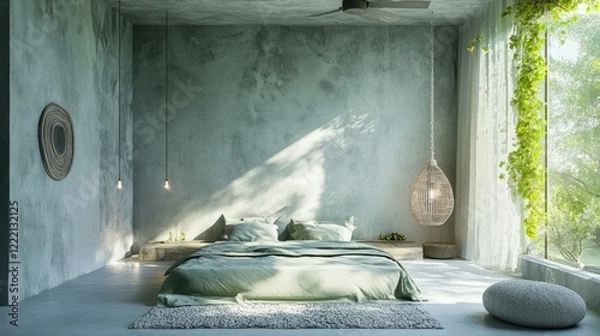 Obraz Soft gray tones with bold lime green accents and clean shapes.