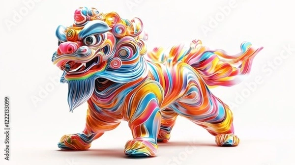 Fototapeta Colorful and Abstract Lion Sculpture with Swirling Patterns