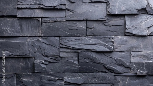 Fototapeta Dark grey slate stone wall texture background for design (2)