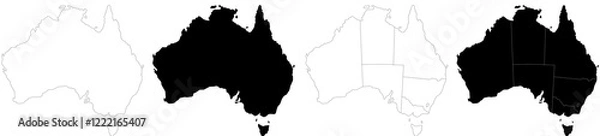 Fototapeta Australia map sets, Australia administrative map, Australia outline and states map set - illustration version