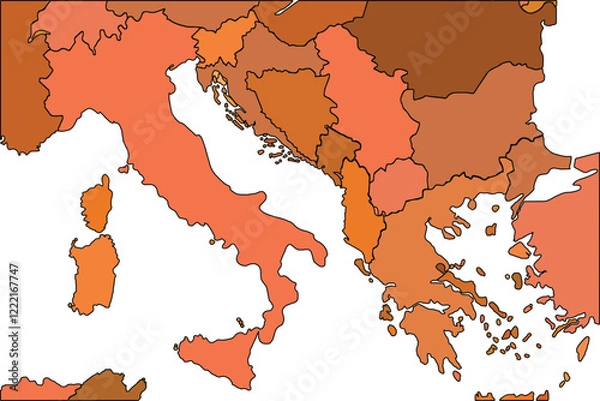 Obraz Flat vector Map of Italy with regions vector illustration,Italy Political map and administrative divisions, vector illustration map of Italy with borders, earth tones of Italy with states.
