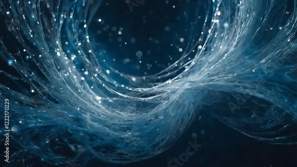 Fototapeta A dreamy blue background with swirling light and dark tones, accented by glowing white orbs, evoking a celestial and ethereal ambiance.