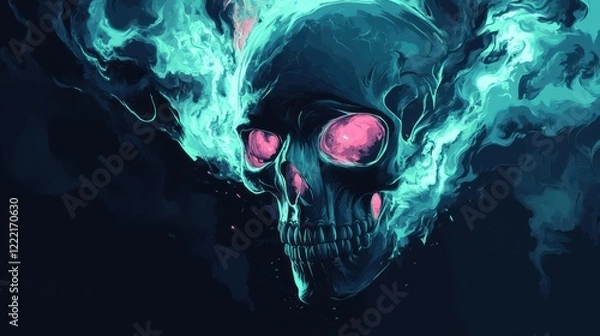 Obraz A Teal Fire Envelops a Glowing Skull