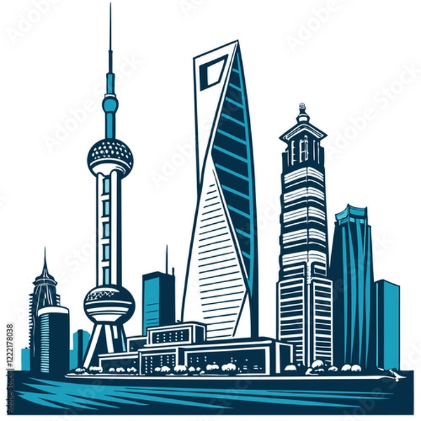 Fototapeta vector art of a futuristic city skyline at night, glowing lines