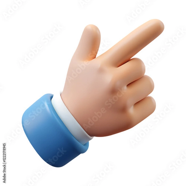 Obraz Cartoon character hand pointing gesture. Business clip art isolated on white background. Plastic style icon