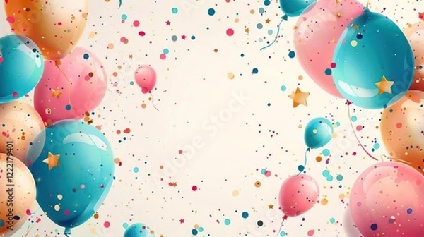 Fototapeta balloons and confetti are flying in the air with a white background