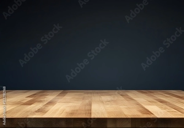 Fototapeta Empty light wooden table against dark blue background.