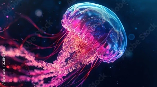 Obraz Abstract Background with colored spheric shell. It looks like a deep ocean creature or like a jellyfish. Very sophisticated design with a futuristic, technological, biomorph, bionic look.