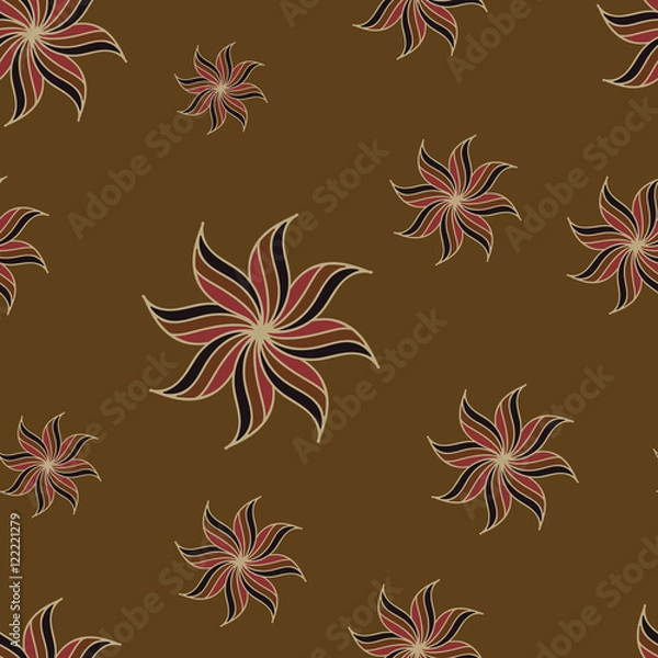 Fototapeta Stylized star anise seamless pattern. Brown background. Abstract texture. Vector illustration.