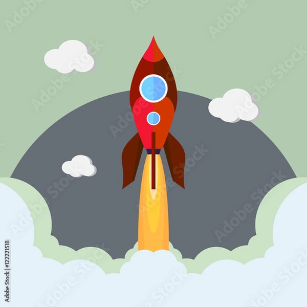 Fototapeta Flat design business startup launch concept, rocket icon