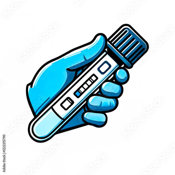 Fototapeta Isolated vector illustration of hand holding a virus test tube on a white background.
