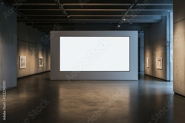 Fototapeta Blank gallery wall, modern art exhibition, empty space, concrete floor, artwork display