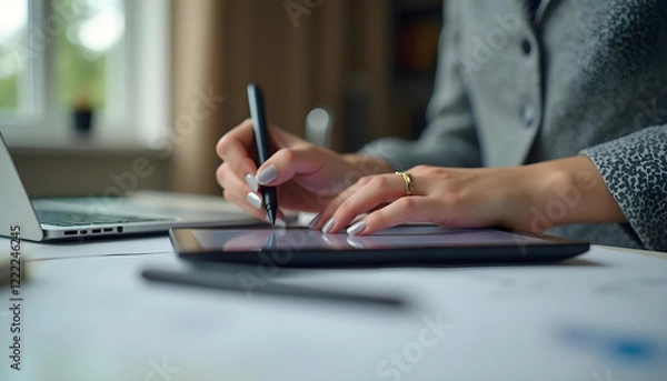 Fototapeta close up of a person typing on a laptop computer