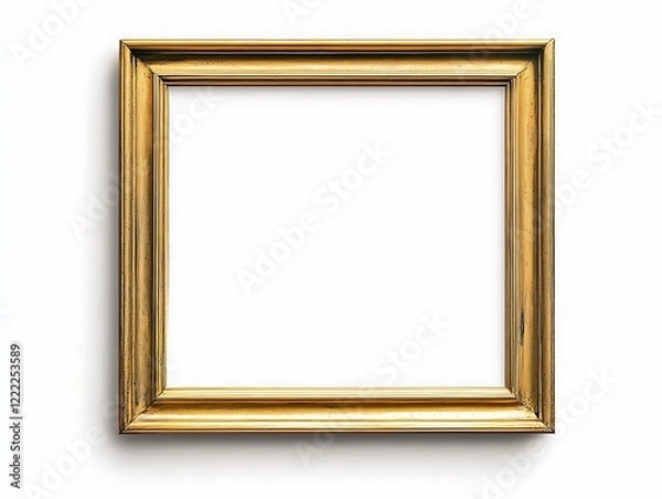 Obraz Clean Gold Frame with a Thin Border on a White Background, Minimalist Rectangular Picture Frame for Artwork, Photography, or Design Display