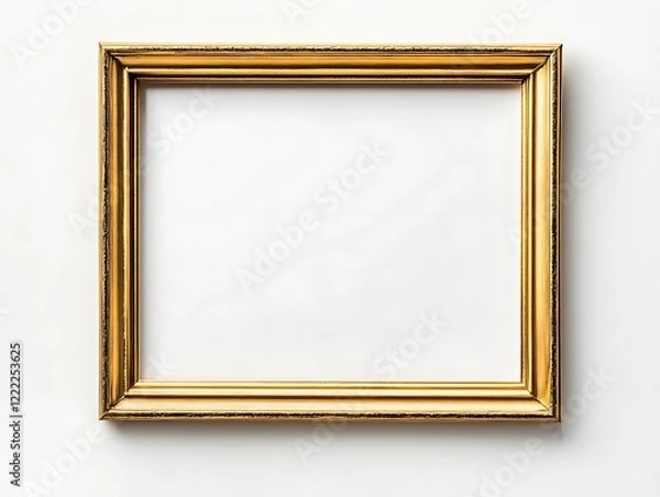 Fototapeta Clean Gold Frame with a Thin Border on a White Background, Minimalist Rectangular Picture Frame for Artwork, Photography, or Design Display