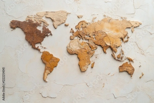 Fototapeta Analysis and Global Warming concept. World map made of textured brown and beige materials.