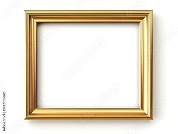 Obraz Clean Gold Frame with a Thin Border on a White Background, Minimalist Rectangular Picture Frame for Artwork, Photography, or Design Display