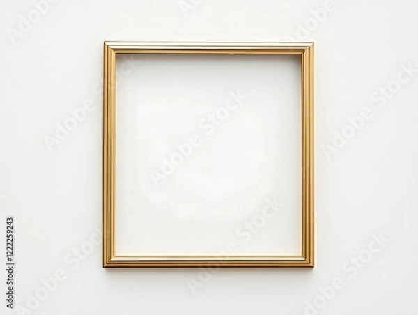 Fototapeta Clean Gold Frame with a Thin Border on a White Background, Minimalist Rectangular Picture Frame for Artwork, Photography, or Design Display