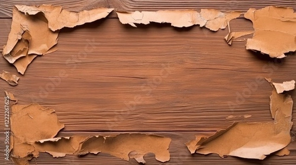 Fototapeta Textured Wooden Background With Peeling Paper Creating Vintage Rustic Frame Effect