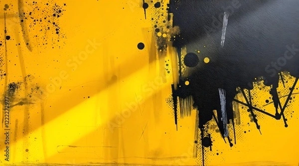 Obraz Black and yellow grunge halftone painting with light shadows background