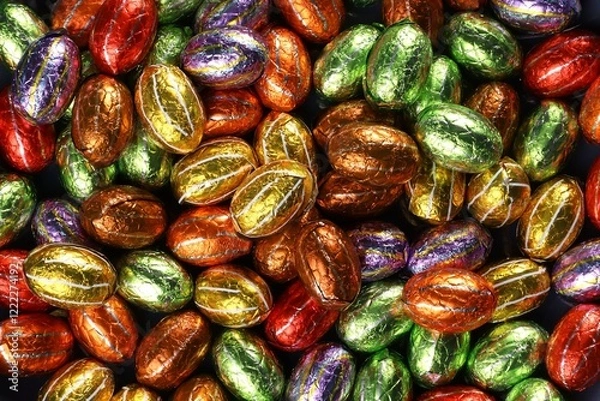 Obraz Chocolate Easter eggs in foil, a treat for the Easter holidays.