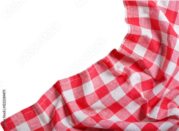 Fototapeta red checkered tablecloth isolated on transparent background, top view